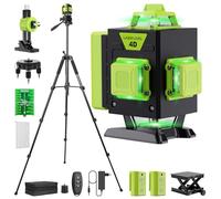 Niveau Laser Chantier Autonivelant 360° x 4, Lazer Niveaux 4D 16 Lignes Laser, Mode Impulsion ExtéRieur, 2 x Batterie, Nivellement Automatique, Support Rotatif, Télécommande(Avec trépied)