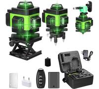 Niveau Laser Chantier Autonivelant 360° x 4, Mode Impulsion ExtéRieur, Verte Niveaux avec Autonivelant de Fonction, 2x2400mAh Batterie Rechargeabl, Télécommande (12 Lignes)