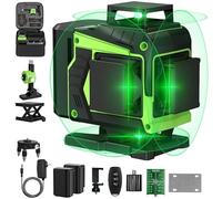 Niveau Laser Chantier Autonivelant 4 x 360°, Vert 4D 16 Lignes lazer niveaux,niveau laser 360 autonivelant avec 2 x Batterie, IP54, Support Rotatif, Télécommande & Mallette de transport