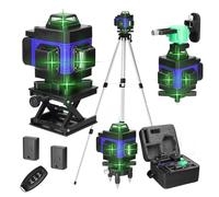 Niveau laser en 4 x 360° 4D 16 Lignes Auo-équilibrage du Niau Laser Vert Rotatif Outil de Niveau Vertical Horizontal avec d'auto-Nivellement IP54 2x2400 mAh Batteries