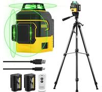 Niveau Laser mit répied,3×360 Laser Chantier Vert 12 Lignes Autonivelant de Niveaux, rotatif avec 150cm/59" trepied Réglable, Batterie 3000 mAh x 2,Télécommande