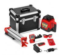 Niveau laser rotatif rouge avec trépied aluminium et mire graduée, kit de nivellement pour chantier et aménagement intérieur