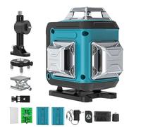 Niveau Laser Vert 4 x 360°, 4D 16 Lignes Laser Chantier 2 x 360 Horizontal & 2 x 360 Vertical Lignes Laser, 2 x Batterie, Support Mural, Télécommande, Base Magnétique, Support Rotatif (S)