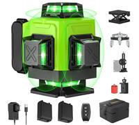 Niveau Laser Vert Autonivelant 4x360°, Rotatif 4D 16 Lignes Autonivellement Niveau, Laser Chantier avec télécommande, base magnétique et Batterie rechargeables 2× 2400mAh (Vert Sans trépied)