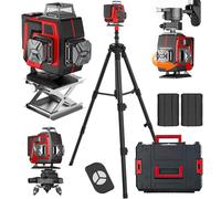 Niveau Laser Vert Autonivelant 4x360°, Rotatif 4D 16 Lignes Autonivellement Niveau, Laser Chantier avec télécommande, base magnétique et Batterie rechargeables 2× 2400mAh (Avec trépied)