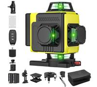 Nivel láser autonivelante verde 4 x 360°, nivel láser para obra Lazer 4D, 16 líneas, modo de pulso para exteriores, 2 baterías, nivelación automática, soporte giratorio. (Sin Trípode)
