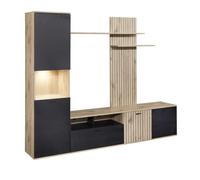 NIVER - Meuble TV Mural avec Banc TV et Colonne Led inclue et Aspect Bois Noir