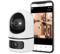 NIVIAN Caméra de Surveillance intérieure WiFi 2K Dual Motorisée - Double Objectif sans Angles Morts, Suivi Automatique, détection Humaine IA, Audio Bidirectionnel, Alexa et Google