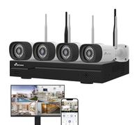 NIVIAN Kit de caméras WiFi CCTV 2K, IA Détection Humaine, Audio Bidirectionnel, Vision Nocturne, Enregistrement sur HDD (16 Canaux - 4 Caméras, Kit CCTV)