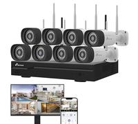 NIVIAN Kit de caméras WiFi CCTV 2K, IA Détection Humaine, Audio Bidirectionnel, Vision Nocturne, Enregistrement sur HDD (16 Canaux - 8 Caméras, Kit CCTV)