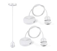 Niviy 2pcs Cable Suspension Luminaire Blanc Douille Ampoule avec 100cm | E27 Porte Lampe Suspension Douille e27 avec Fixation Plafonnier Accessoire pour Cuisine Bar Café
