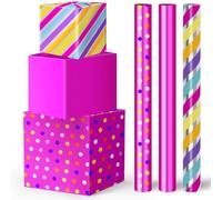 Niviy 3 Rouleaux Papier Cadeau Noel 43CMx3M Papier Cadeau Rose Rouge Rayures de Couleur Papier Cadeau Noel Gros Rouleau pour Noël et Nouvel An