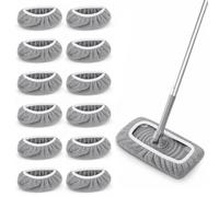 Nivofu 12 Pièces Lingettes Réutilisables pour Balai à Franges, 25.4x11.5 cm Chiffons de Rechange en Microfibre, Serpillière Lavable pour Nettoyage Humide et Sec, Mop Pads pour Sol Dur, Gris