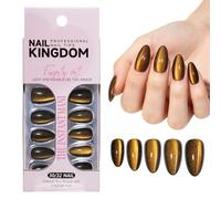 Nivofu Faux Ongles Oeil de Chat Dore, 32 Pieces Press on Nails 15 Tailles | Faux ongles oeil de chat dore avec 32 pieces en 15 tailles. Kit complet reutilisable, pose facile en 60s sous lampe UV
