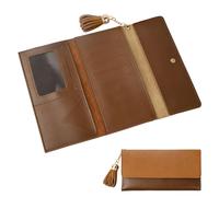 Nivofu Portefeuille pour Femme, Grande Capacite Porte Chéquiers, Porte Monnaie avec Pompon, Porte Cartes Plusieurs Compartiments, Portefeuilles à Trois Volets pour Travailler Rencontres Marron