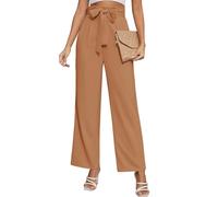 Niwicee Pantalon Femme Coton Taille Haute Élastique Pantalon Fluide Ample Décontracté Pantalon Large Femme avec Poches Été Printemps Pantalon Droit-Kaki-M