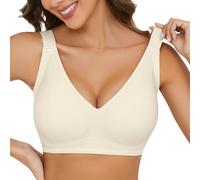 Niwicee Soutien-Gorge Femme sans Armatures & sans Coutures Grande Taille Invisible Élégant- Décolleté V Profond Confort T-Shirt Grandes Tailles Bretelles Larges Brassière Maintien (Blanc, XXL)