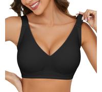 Niwicee Soutien-Gorge Femme sans Armatures & sans Coutures Grande Taille Invisible Élégant- Décolleté V Profond Confort T-Shirt Grandes Tailles Bretelles Larges Brassière Maintien (Noir, XXL)