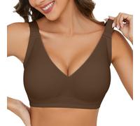 Niwicee Soutien-Gorge Femme sans Armatures & sans Coutures Sexy Invisible Élégant- Décolleté V Profond Confort T-Shirt avec Coussinets Bralette Larges Brassière Maintien Bra (Brun, M)