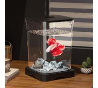 Niwugady Aquarium rectangulaire avec ouverture d'alimentation supérieure et lumière de sol intégrée - Mini aquarium de table rectangulaire - Décoration de table pour poissons combattants - 11,8 x 11,8