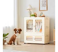 Niwugady Armoire portable à double portes - Armoire pliable avec roulettes - 103 x 75 x 38 cm - Commode pliante en plastique avec tringle à vêtements 1 suspension + 1 rangement - Blanc