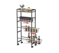 Niwugady Chariot de cuisine à 4 niveaux avec 3 paniers coulissants, chariot de rangement multifonction, design peu encombrant pour cuisine, salle de bain, salon, chambre d'enfant, noir