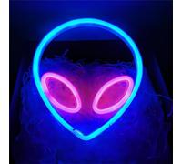 NIWWIN Enseigne lumineuse au néon, tête extraterrestre bleue et rose, lumière décorative murale, piles 3AA (non incluses) Ou utilisez une alimentation USB-A,Utilisé pour la décoration de la chambre.
