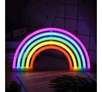 NIWWIN Enseignes au néon pour chambre à coucher avec base de support, batterie ou USB, décoration lumineuse pour la fête d’anniversaire de Noël Salon Chambre à coucher Table Enfants Cadeaux. (Rainbow)