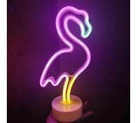 NIWWIN Enseignes au néon pour chambre à coucher avec base de support, batterie ou USB, décoration lumineuse pour la fête d’anniversaire de Noël Salon Chambre à coucher Table Enfants Cadeaux. (Flamant)