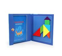 NIWWIN Tangram en Bois magnétique, Jeu de Puzzle, Jouets en Blocs de Construction, Jeu de Voyage, Exercice Mental, Livre de QI avec Solutions, Jouet éducatif pour Enfants, pour 3 4 5 6 Ans. (Bleu)