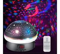 NIWWIN Veilleuse à projection étoilée, rotation à 360°, 8 types de lumières LED, interface type - C et alimentation par batterie, minuterie et interrupteur tactile avec télécommande. (Noir)