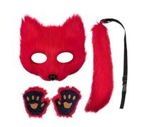 Nixiara Fox Face Cover Tail Set - Faux Plumes Soft Wolf Party Vêtements Cosplay - Protection de tête d'animal réaliste pour Halloween, fêtes costumées et cosplay