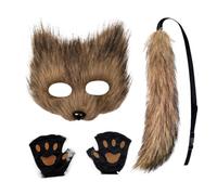 Nixiara Fox Face Cover Tail Set - Faux Plumes Soft Wolf Party Vêtements Cosplay - Protection de tête d'animal réaliste pour Halloween, fêtes costumées et cosplay