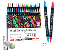 Nixiara Marqueurs de peinture acrylique pour tissu - Marqueurs de couleur imperméables à double pointe pour marquage multi-face - Accessoires d'artisanat bicolores pour la peinture sur roche et