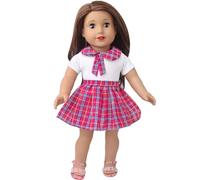 NIXNUT Vêtements de Poupée Robe Uniforme Scolaire Tenue d'Eté pour Poupée American Girl 18 Pouces avec Motif à Carreaux