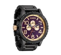 NIXON 51-30 Chrono A1389-300m Montre analogique tendance pour homme résistante à l'eau (cadran de 51 mm, bracelet en acier inoxydable de 25 mm), Gris acier/mûre/doré, One Size, Chrono 51-30