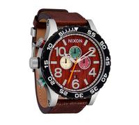 NIXON 51-30 Chrono A1392-300m Montre analogique pour homme résistante à l'eau (cadran de 51 mm, bracelet en cuir véritable de 25 mm), Argent/palissandre/chocolat, 51-30 Chrono Cuir