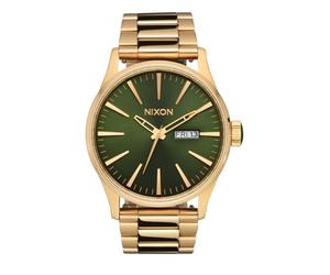 NIXON Montre Homme Quartz- Affichage Analogique Bracelet Acier Inoxydable Or et Cadran Vert A356-1919-00