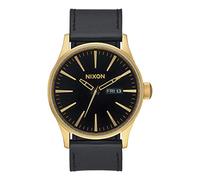 NIXON Montre Homme Quartz- Affichage Analogique Bracelet Cuir Noir et Cadran Noir A105-513-00
