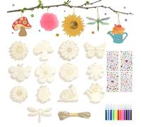 NIXRET Holzanhänger zum Bemalen,56 Stück Bastelsets für Kinder Schmetterling Florid Fauna Holz Bastelset mit Aquarellstift,Edelsteinaufkleber,Schnur für DIY Geburtstag Basteln Kinder