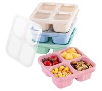 NIXRET Lot de 4 boîtes à goûter réutilisables pour enfants et adultes avec 4 compartiments - Pour l'école, le travail, les voyages pour le stockage des aliments étanches (rose/beige/vert/bleu)