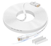 Nixsto Câble Ethernet 15m, RJ45 Cat 6 Cable réseau, Cable Internet haut débit avec connecteur testeur rj45 pour modem routeur swtich, compatible en amont avec le Cable Ethernet Cat 7/Cat 8-Blanc