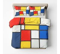 NIYAKA Housse de Couette 220x240 Mondrian, Parure de Lit Coloré Géométrique, Réversible, Microfibre avec Fermeture Éclair, Linge de Lit 2 Personnes + 2 Taies d’Oreiller 65x65 cm