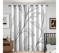NIYAKA Rideau Occultant Feuille Noir et Blanc, Rideau Occultant Thermiques Motif Feuille, Tenture Opaque à Oeillets Isolation Lumiere Salon Decoration Chambre, 117x137 cm (LxH)