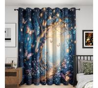 NIYAKA Rideau Occultant Forêt Enchantée, Rideau Occultant Thermiques Papillon Fleur Fantaisie, Tenture Opaque à Oeillets Isolation Lumiere Salon Decoration Chambre, 106x158 cm (LxH)