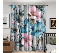 NIYAKA Rideau Occultant Motif Fleur, Rideau Occultant Thermiques Motif Floral Botanique, Tenture Opaque à Oeillets Isolation Lumiere Salon Decoration Chambre, 140x240 cm (LxH)