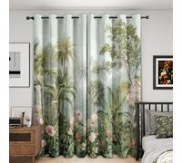 NIYAKA Rideau Occultant Thermique Jungle Tropicale, Rideau Occultant Motif Botanique Floral, Tenture Opaque à Oeillets Isolation Lumiere Salon Decoration Chambre, 140x160 cm (LxH)