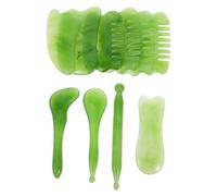 NIYANGLE 1 Ensemble de 10pcs Outil de Massage Gua Sha en Résine Vert avec Paquet de Rangement Planche de Massage pour Corps et Épaules Favorise la Circulation Sanguine et Lors
