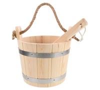 NIYANGLE 1 kit de Sauna en Bois : Seau de Sauna avec louche, tonneau en Bois Portable avec revêtement en Plastique, poignée en Corde pour Le Bain et l'arrosage du Spa