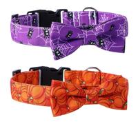 NIYANGLE 2 Pièces Collier pour Chien Halloween Nœud Détachable en Coton Polyester, Réglable 30-40cm, Décoration pour Animaux de Compagnie Lors Fête des Fantômes